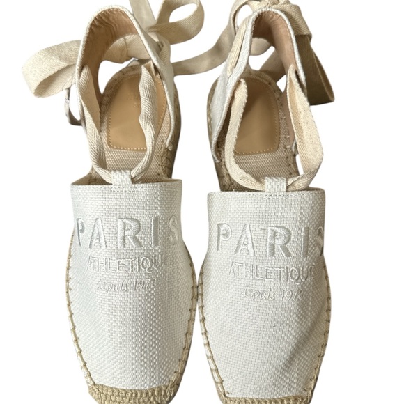 NEW H&M White Canvas Espadrilles w\embroidered Paris Athletique depuis 1970 - Picture 9 of 10